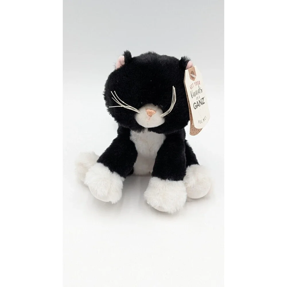 Get Your Hands On A Ganz Black and White Tuxedo Cat Plush 7” Blue Eyes Pink Nose